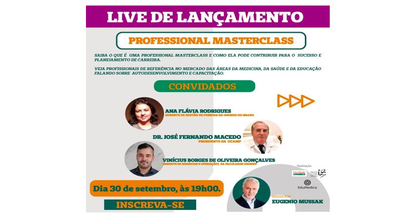 Ucamp e Faculdade Unimed promovem live de lançamento da Professional Masterclass