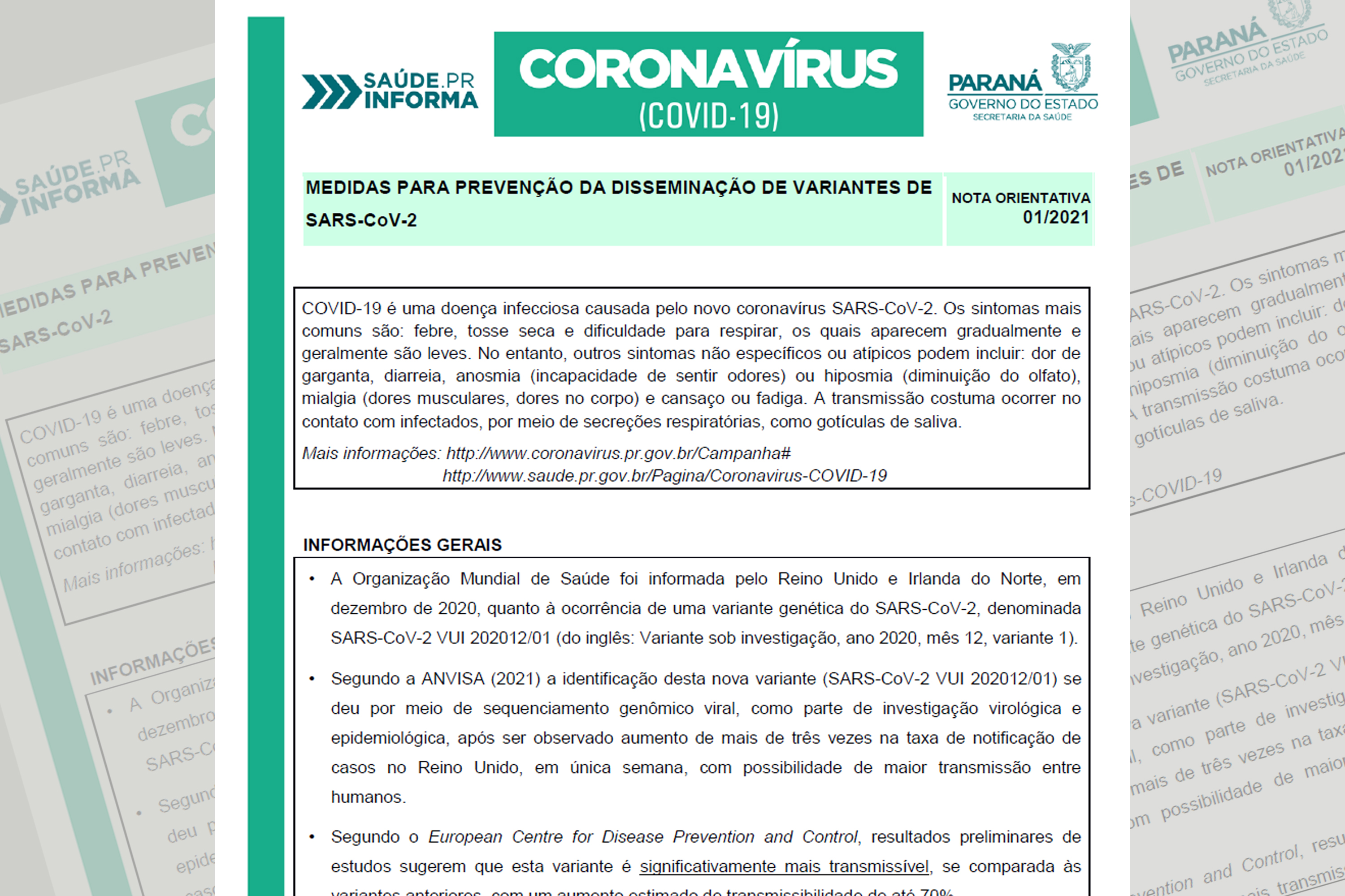 Nota Orientativa para prevenção da disseminação de variantes do novo coronavírus