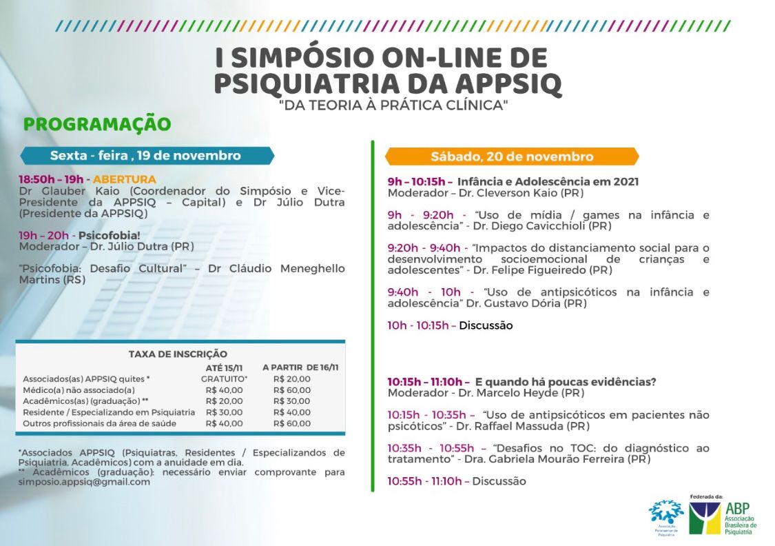 APPSIQ realiza Simpósio on-line de Psiquiatria