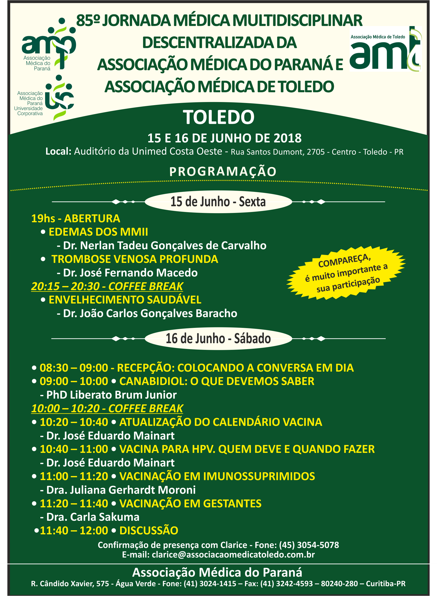 AMP e AMT realizam 85ª Jornada Médica Multidisciplinar em Toledo