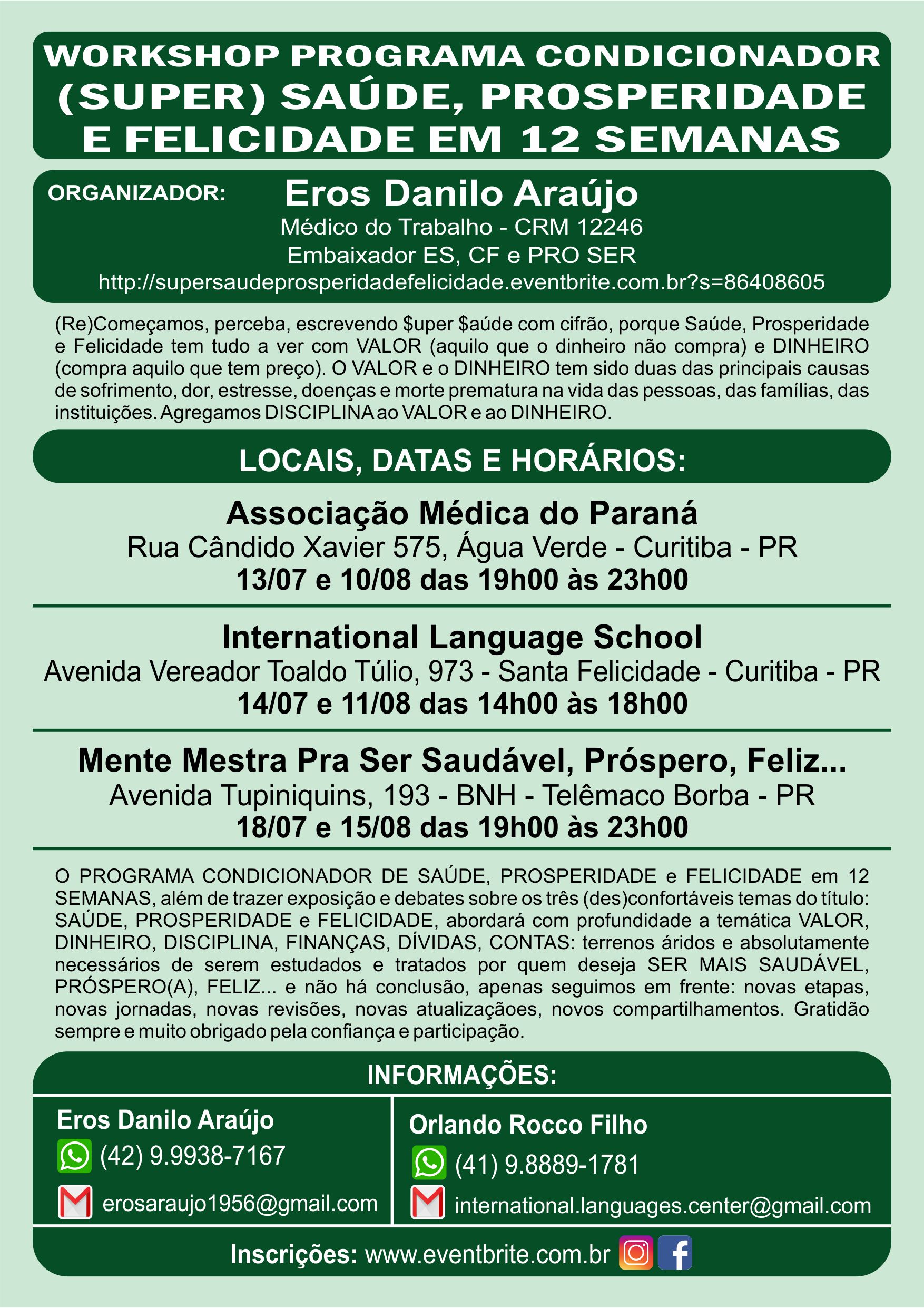 Saúde, prosperidade e felicidade serão temas de workshop na AMP