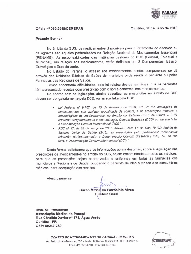 Cemepar alerta sobre prescrições no âmbito do SUS
